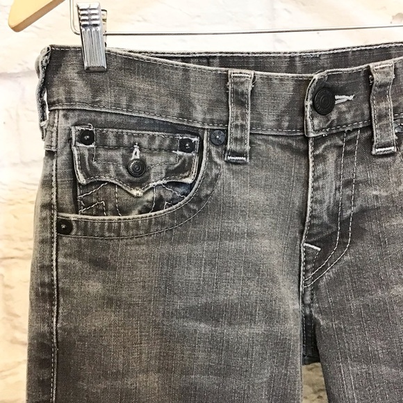 True Religion 30 Men’s Straight Jeans (Measures 31x30) Hemmed Gray Flap Pockets - Picture 4 of 13